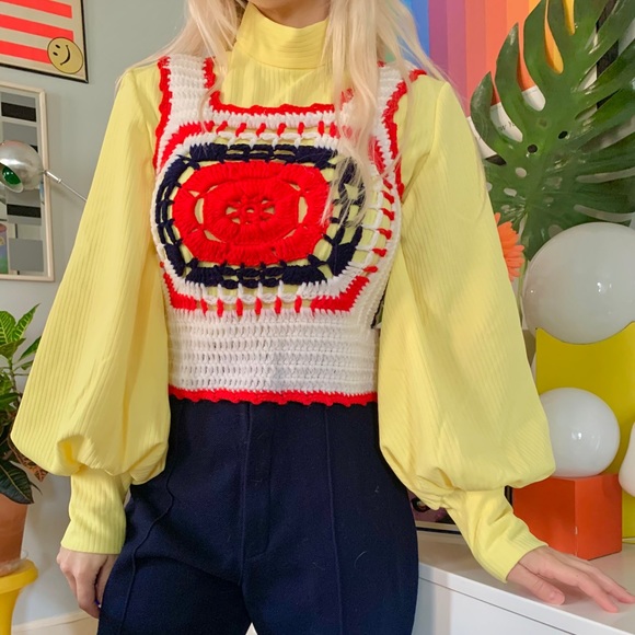 Vintage 7s Crochet Granny Square Vest 